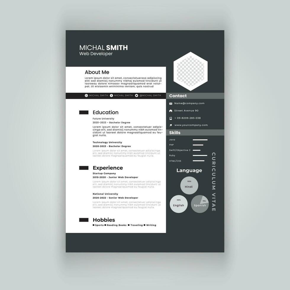 Modern and clean resume or cv template. vector