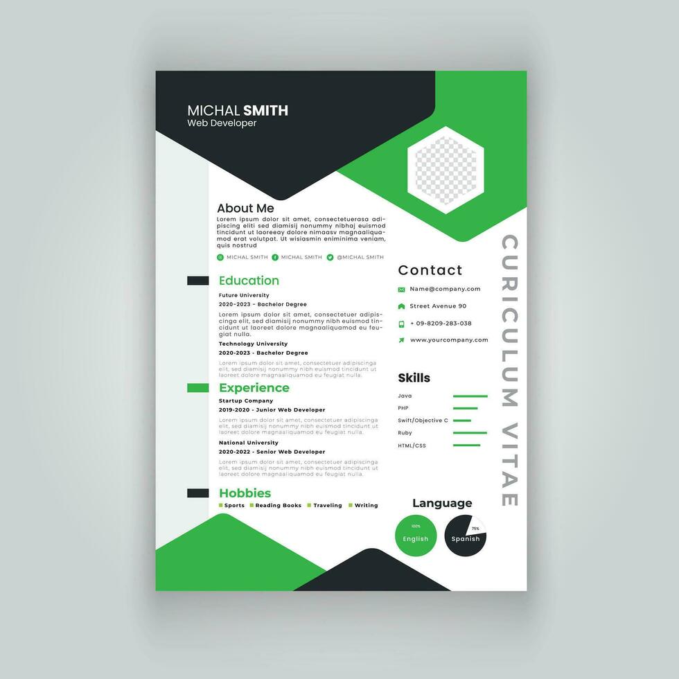 Clean and modern resume or cv template in a4. vector