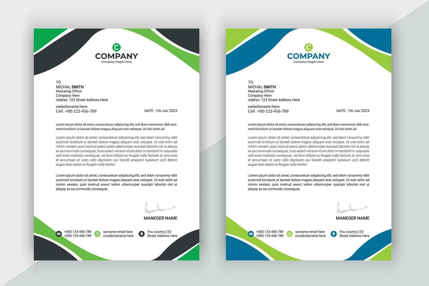 Modern company business letterhead template in a4. vector