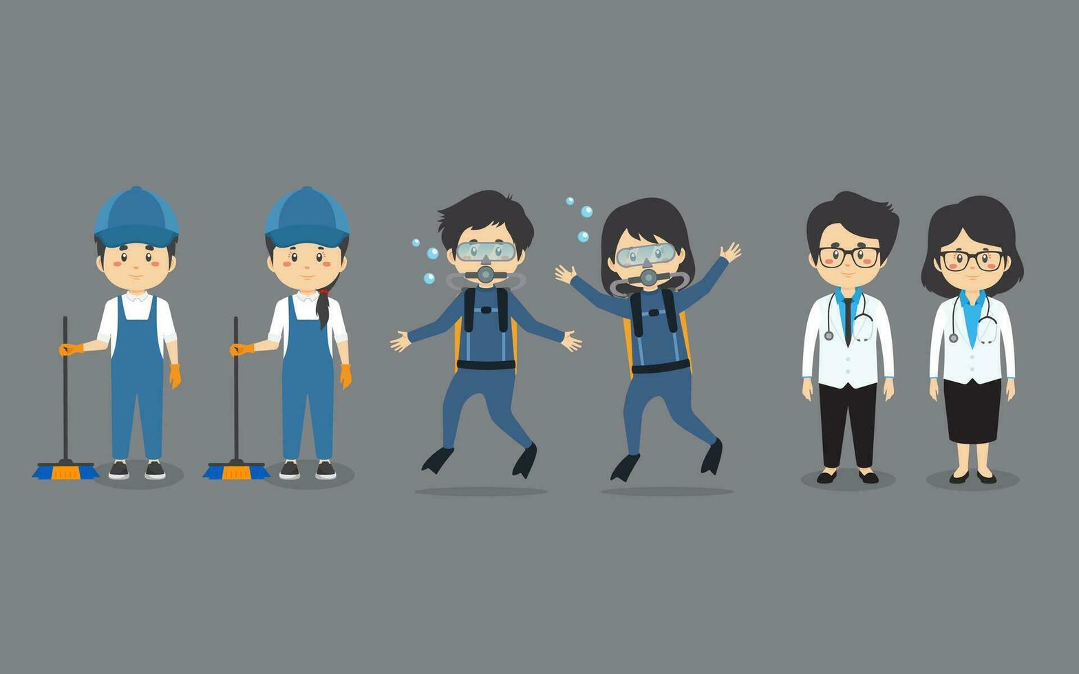 A Set Couple Character with Different Profession vector