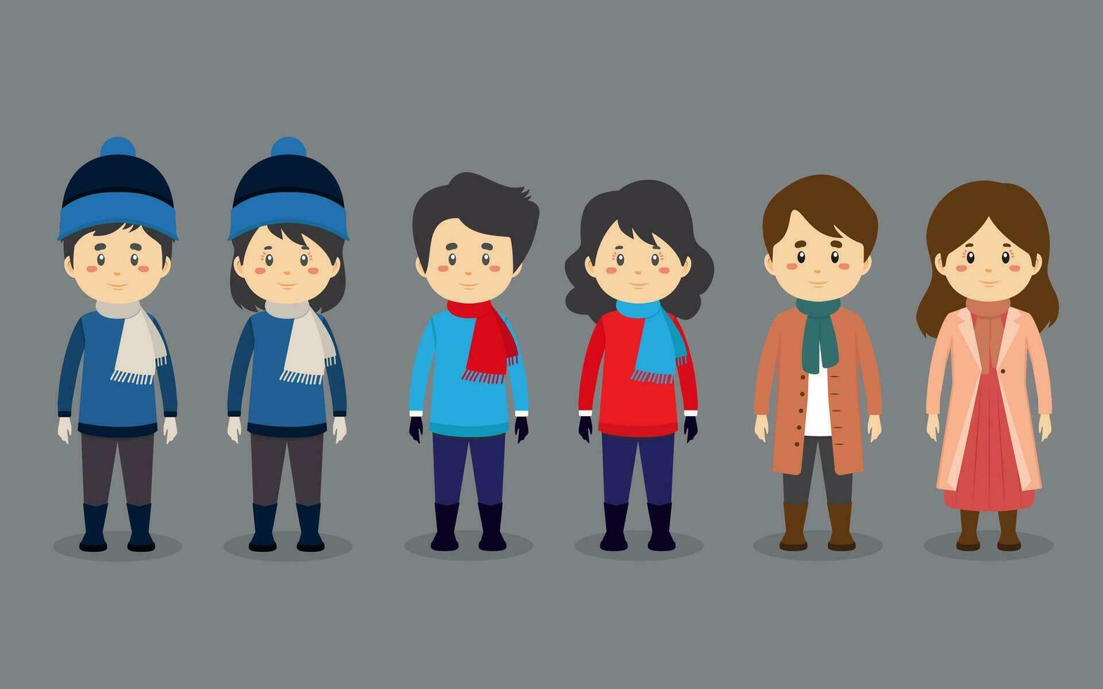 un conjunto Pareja personaje con invierno atuendo vector