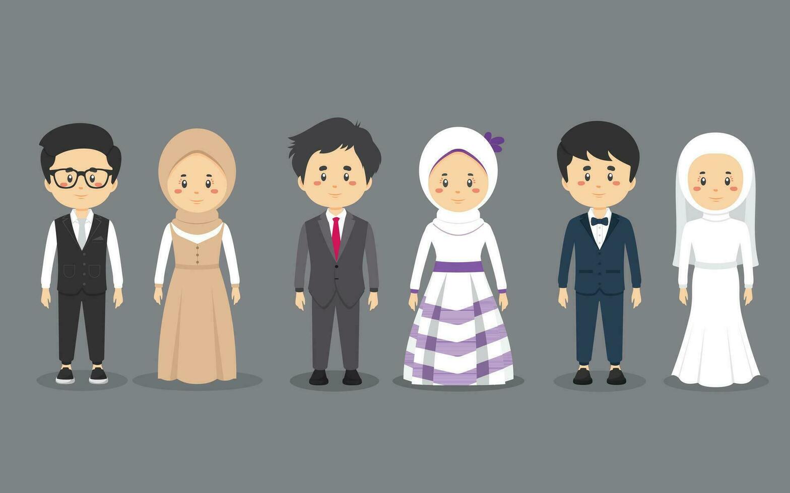 un conjunto Pareja personaje con Boda atuendo vector