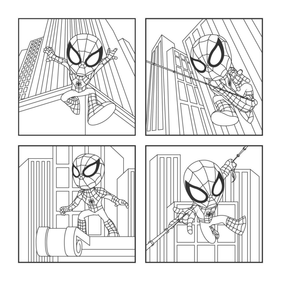 Superhero In Spider Costume Coloring Book For Children vector