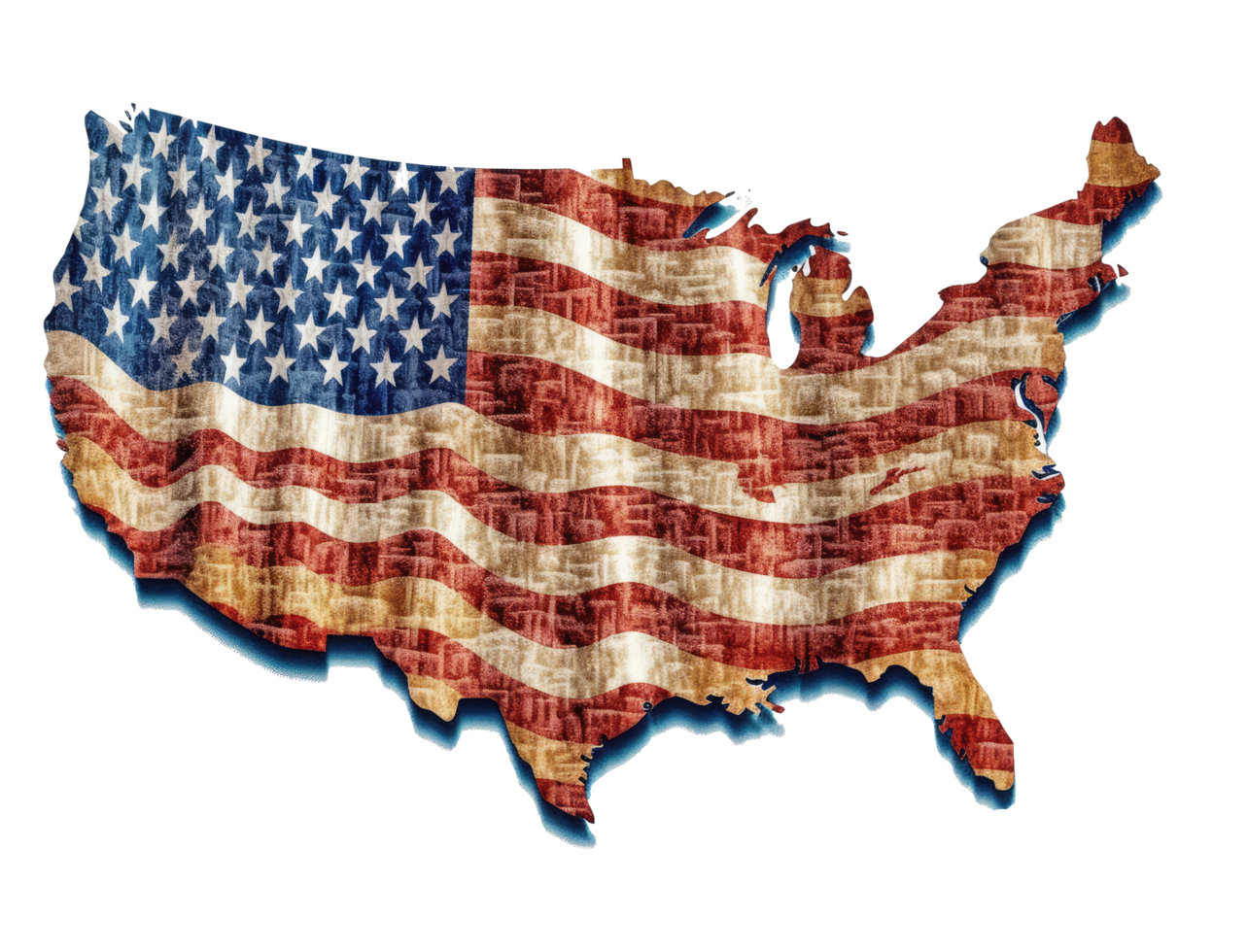 map of the United State has a large American flag . png
