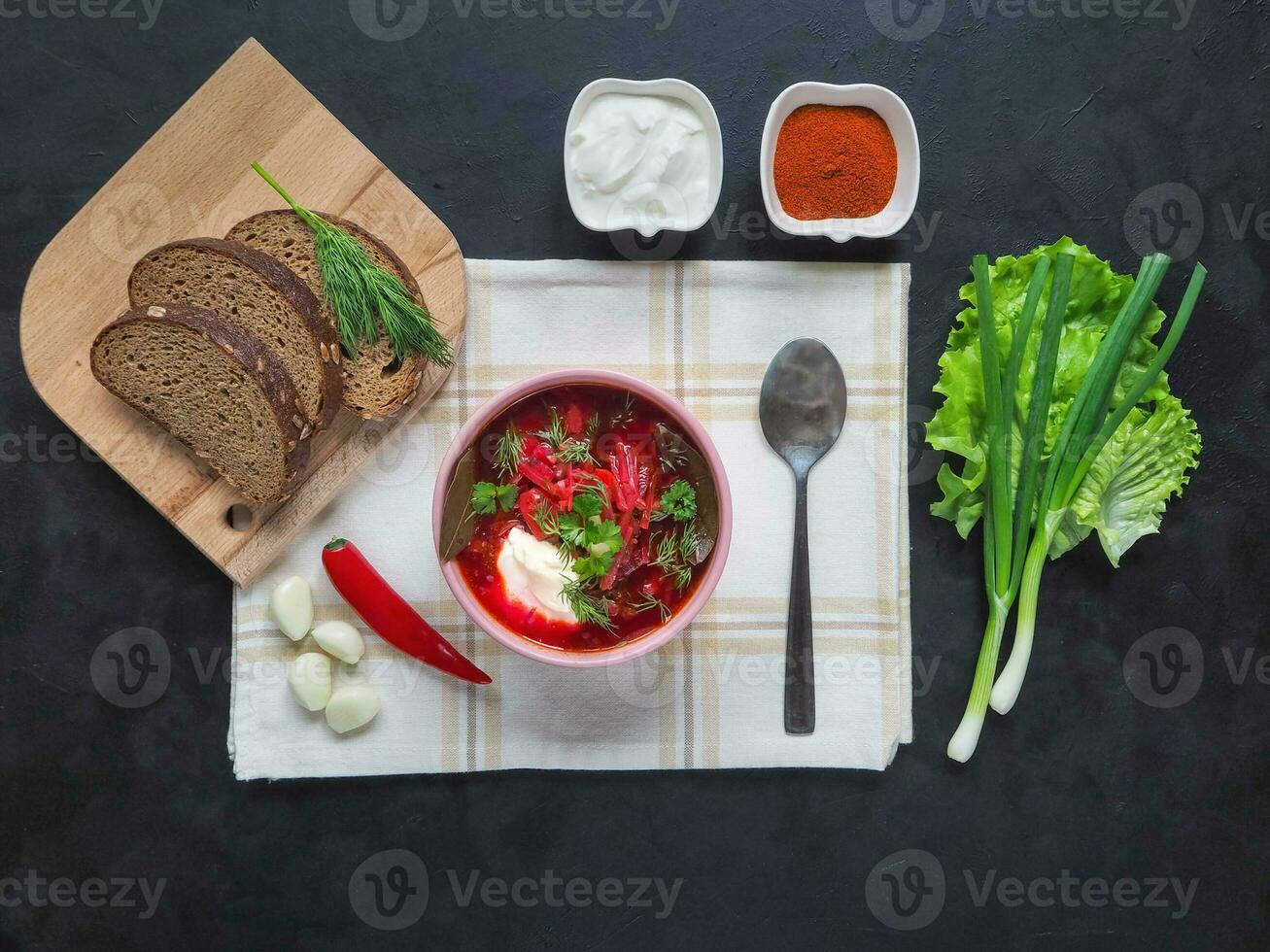 Ukrainian borscht in a large bowl photo