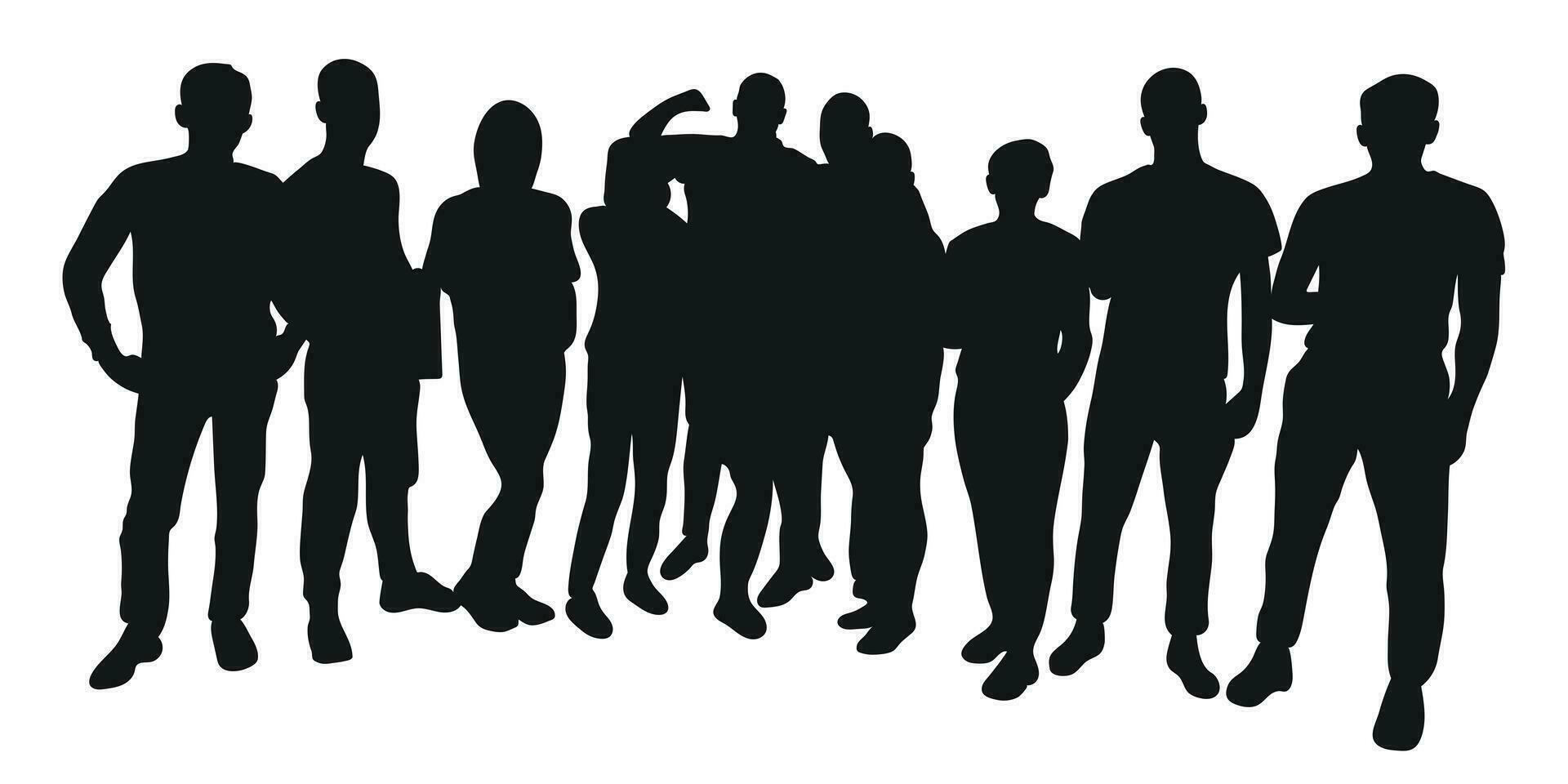 Crowd silhouette outline, group of people. Youth, students, business, workers, fans, team, crowded street vector