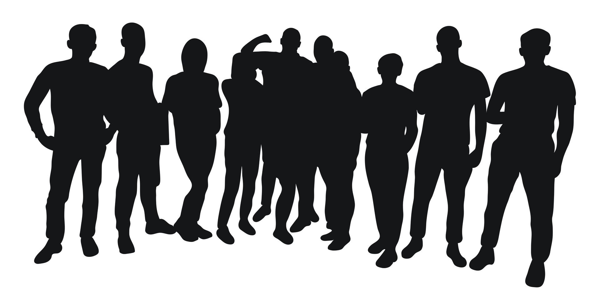 Crowd silhouette outline, group of people. Youth, students, business ...