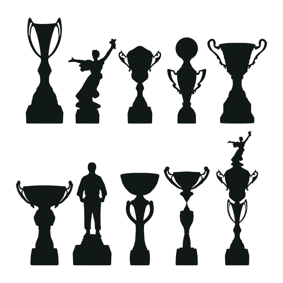 Silhouettes of cups for awarding the achievements of the winners. vector