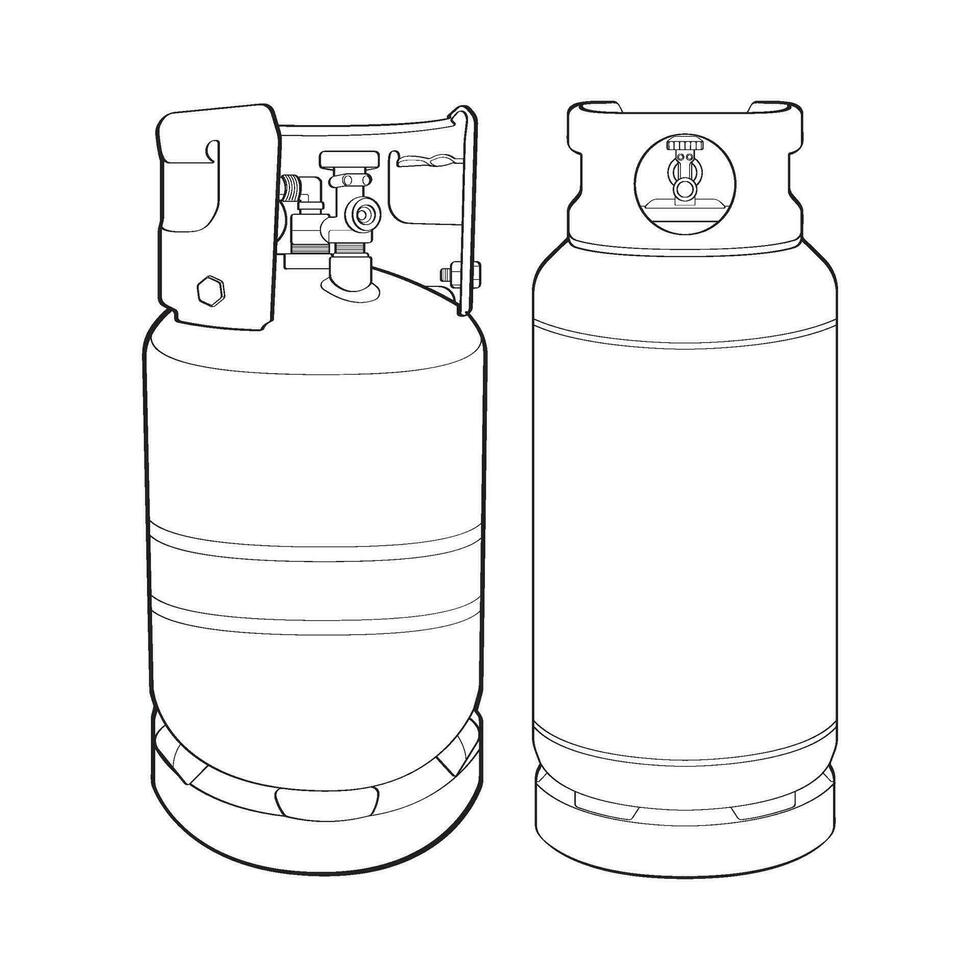 Set of Industrial gas cylinders vector outline. Outline of industrial gas cylinders vector icon design isolated on white background.