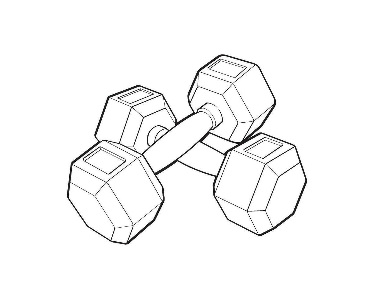 Heavy sport dumbbell for gymnastics, outline sketch vector isolated with white background.