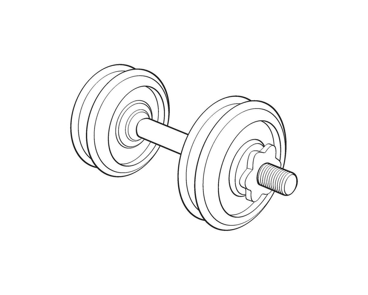 Heavy sport dumbbell for gymnastics, outline sketch vector isolated with white background.