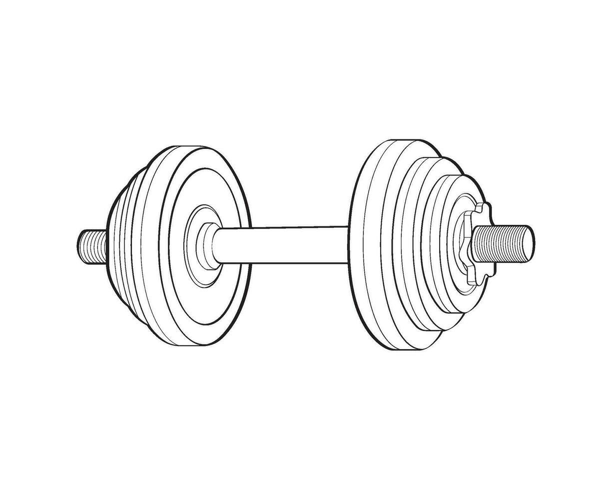 Heavy sport dumbbell for gymnastics, outline sketch vector isolated with white background.