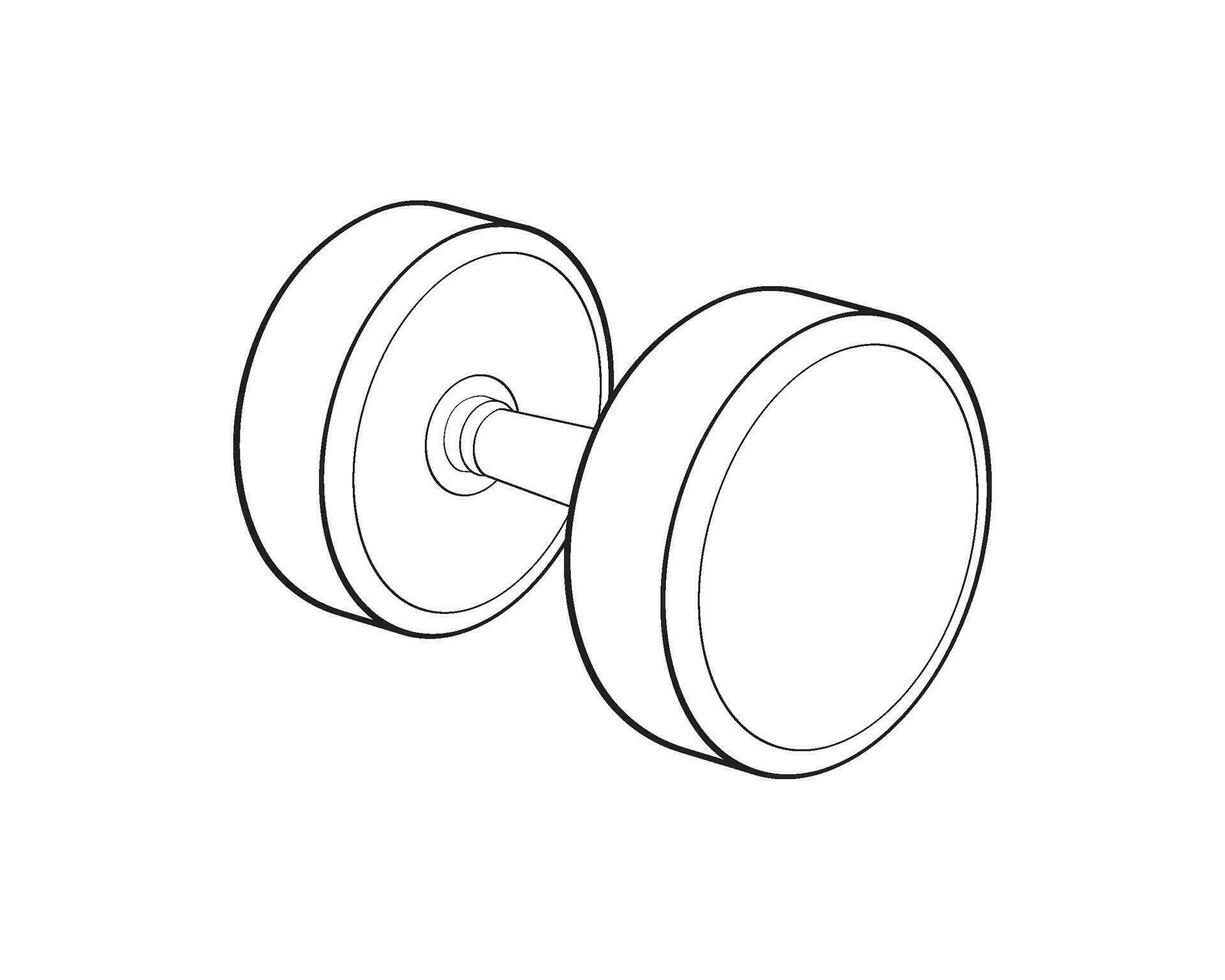 Heavy sport dumbbell for gymnastics, outline sketch vector isolated with white background.