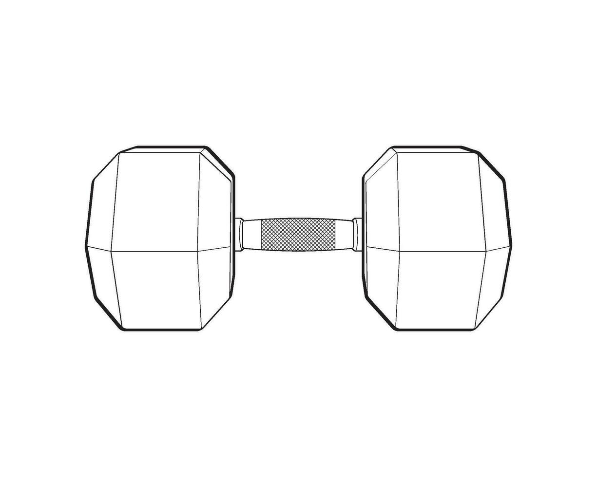Heavy sport dumbbell for gymnastics, outline sketch vector isolated with white background.