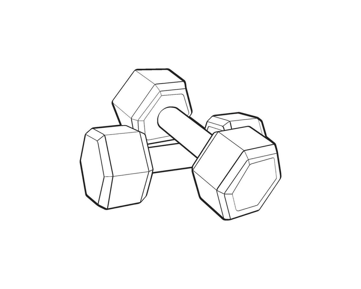 Heavy sport dumbbell for gymnastics, outline sketch vector isolated with white background.