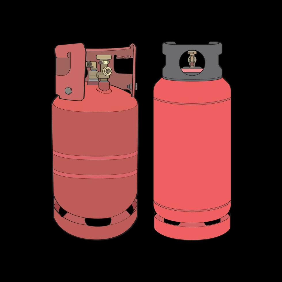 Set of Industrial gas cylinders vector. Vector of industrial gas cylinders icon design isolated on black background.