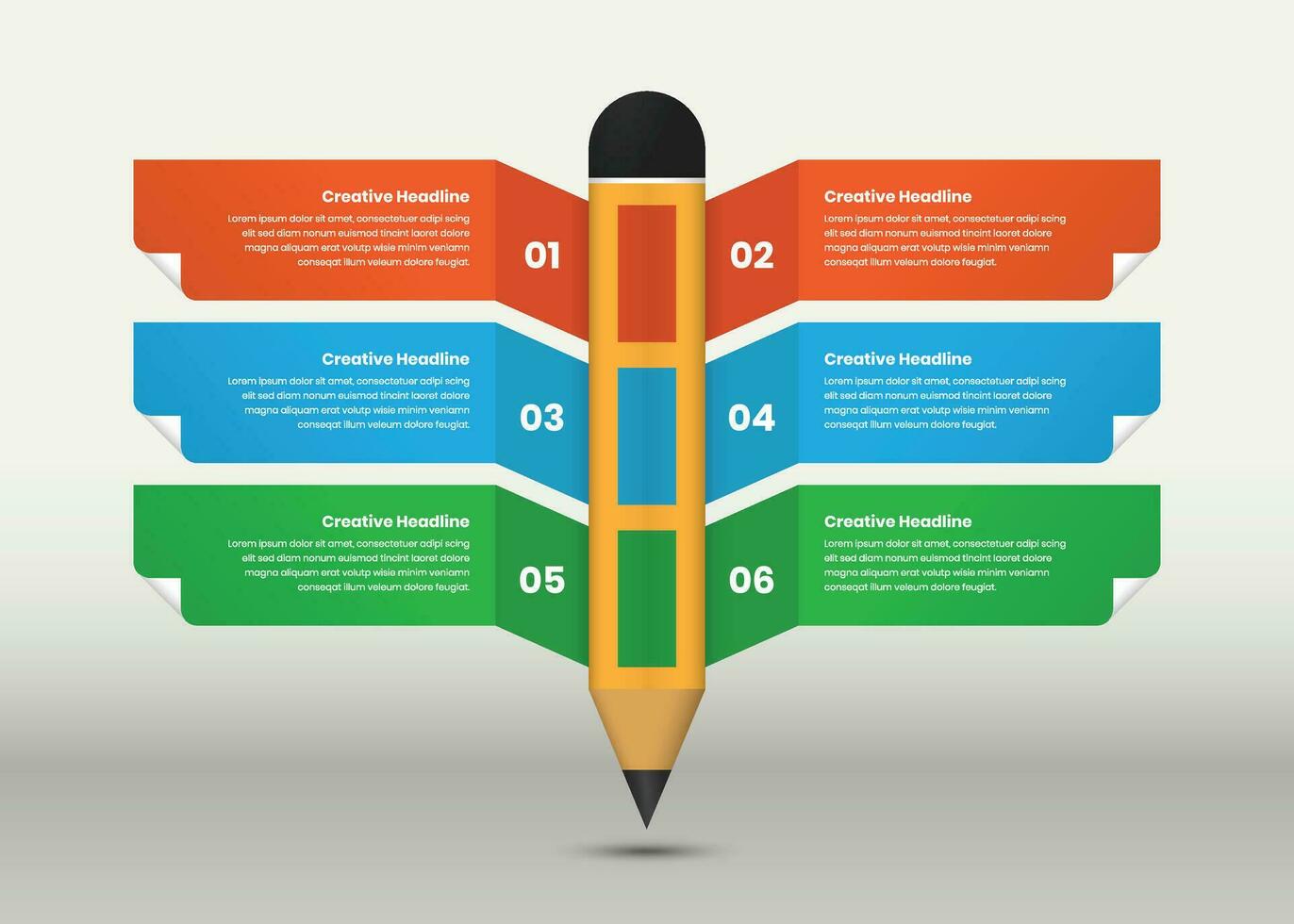 Modern steps infographic template design with pencil and wings vector