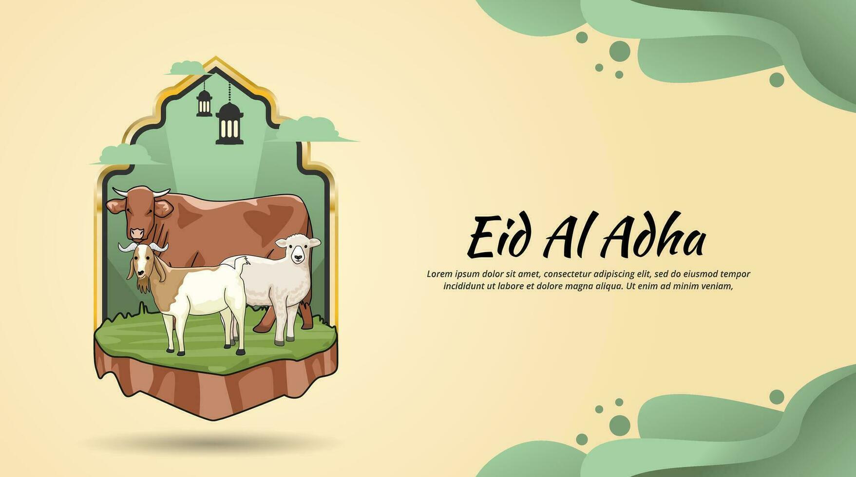 contento eid Alabama adha bandera modelo diseño con vaca oveja y cabra vector diseño