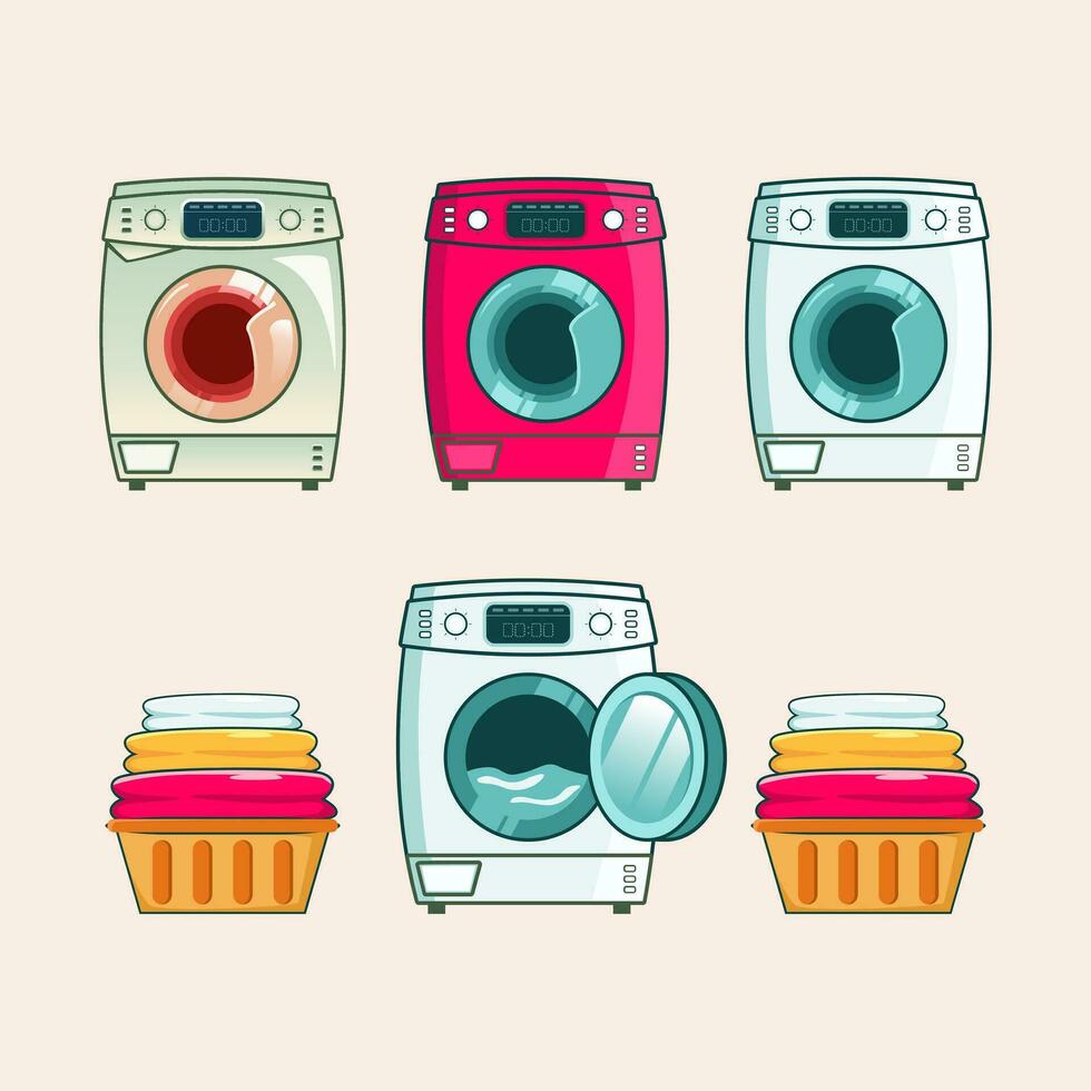 set of washing machine vector illustration template design