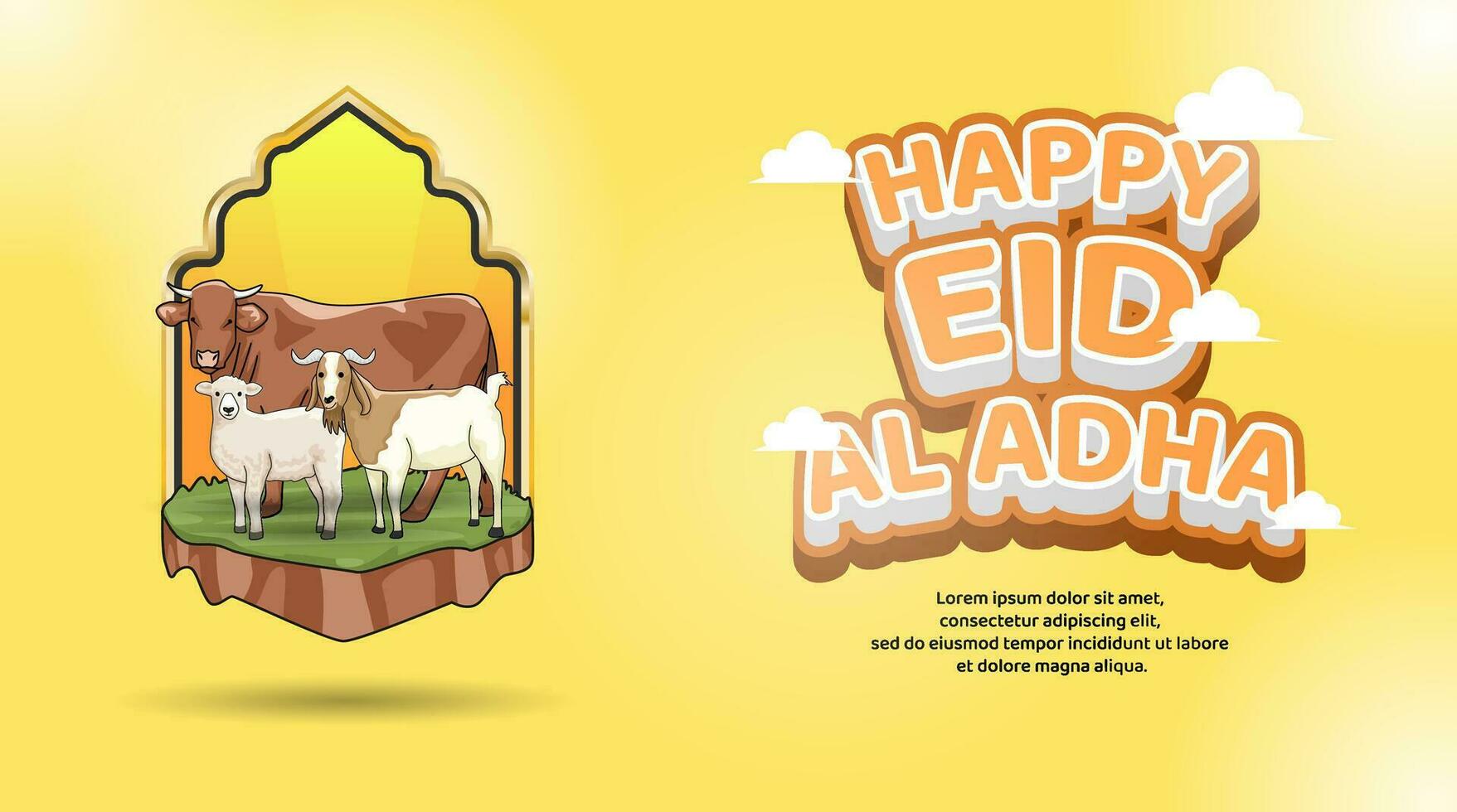 Happy eid al adha banner template design with cow sheep and goat vector design