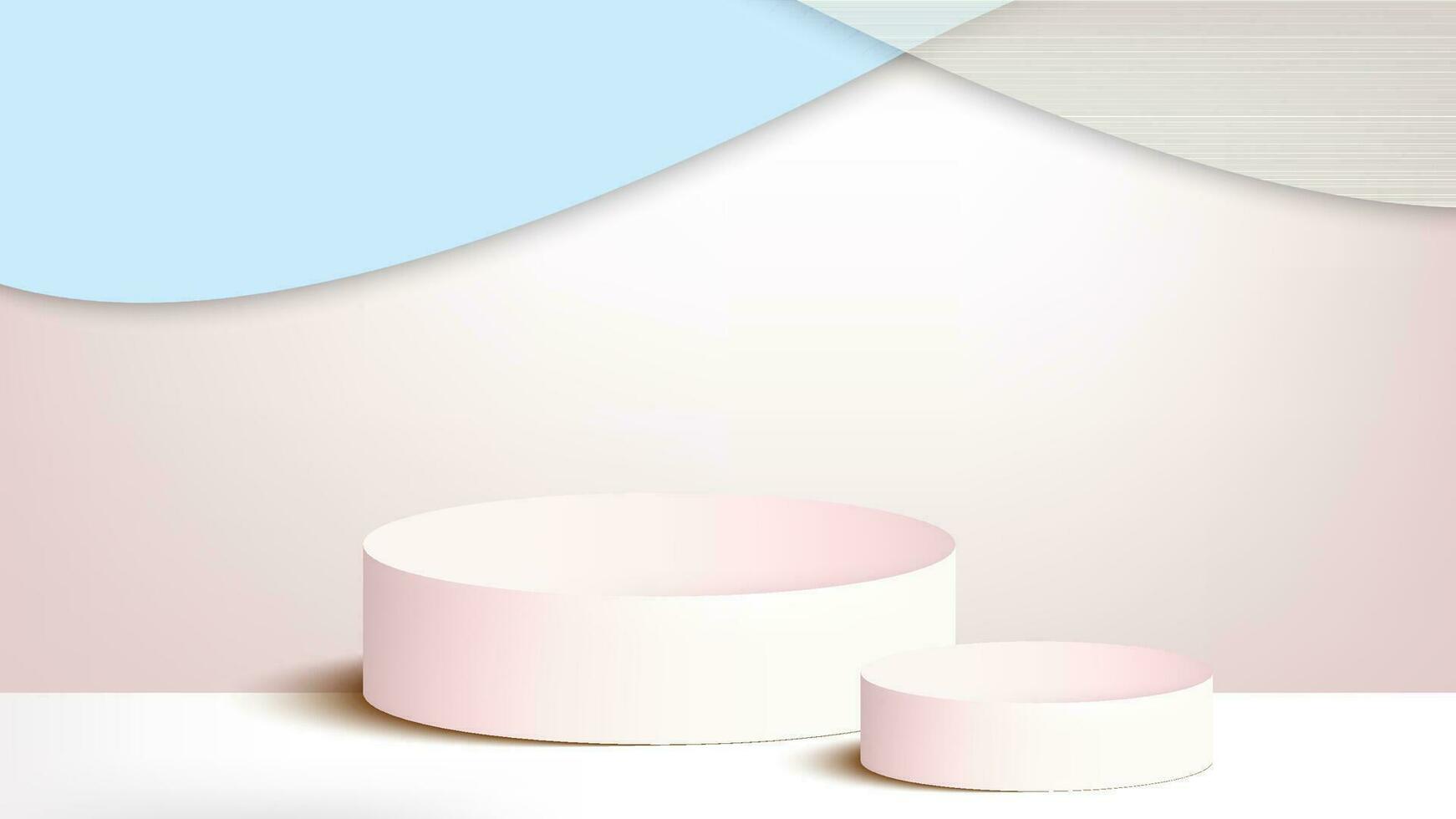 3d pedestal de plataforma monitor con moderno rosado estar podio en blanco plataforma y pastel azul pastel amarillo telones de fondo vector