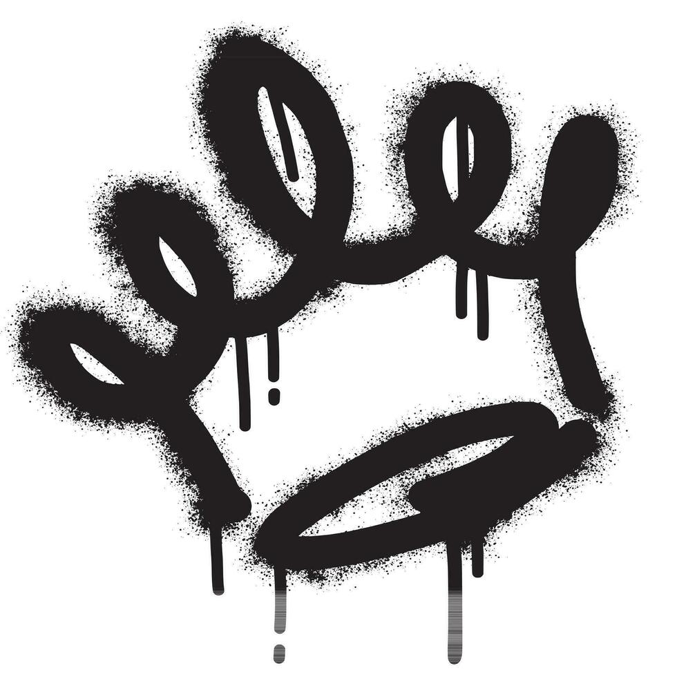 Sprayed crown with over spray in black over white. Spray graffiti stylized crown. Vector illustration.