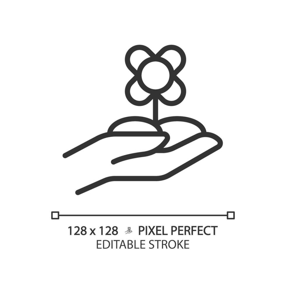 Floriculture linear icon. Flower farming. Ornamental horticulture. Plant cultivation. Floral industry. Thin line illustration. Contour symbol. Vector outline drawing. Editable stroke