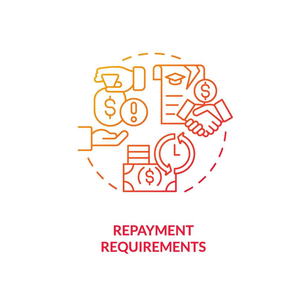 Repayment requirements red gradient concept icon. Tuition assistance. Pay back. Income tax. Tuition reimbursement. Student aid abstract idea thin line illustration. Isolated outline drawing vector