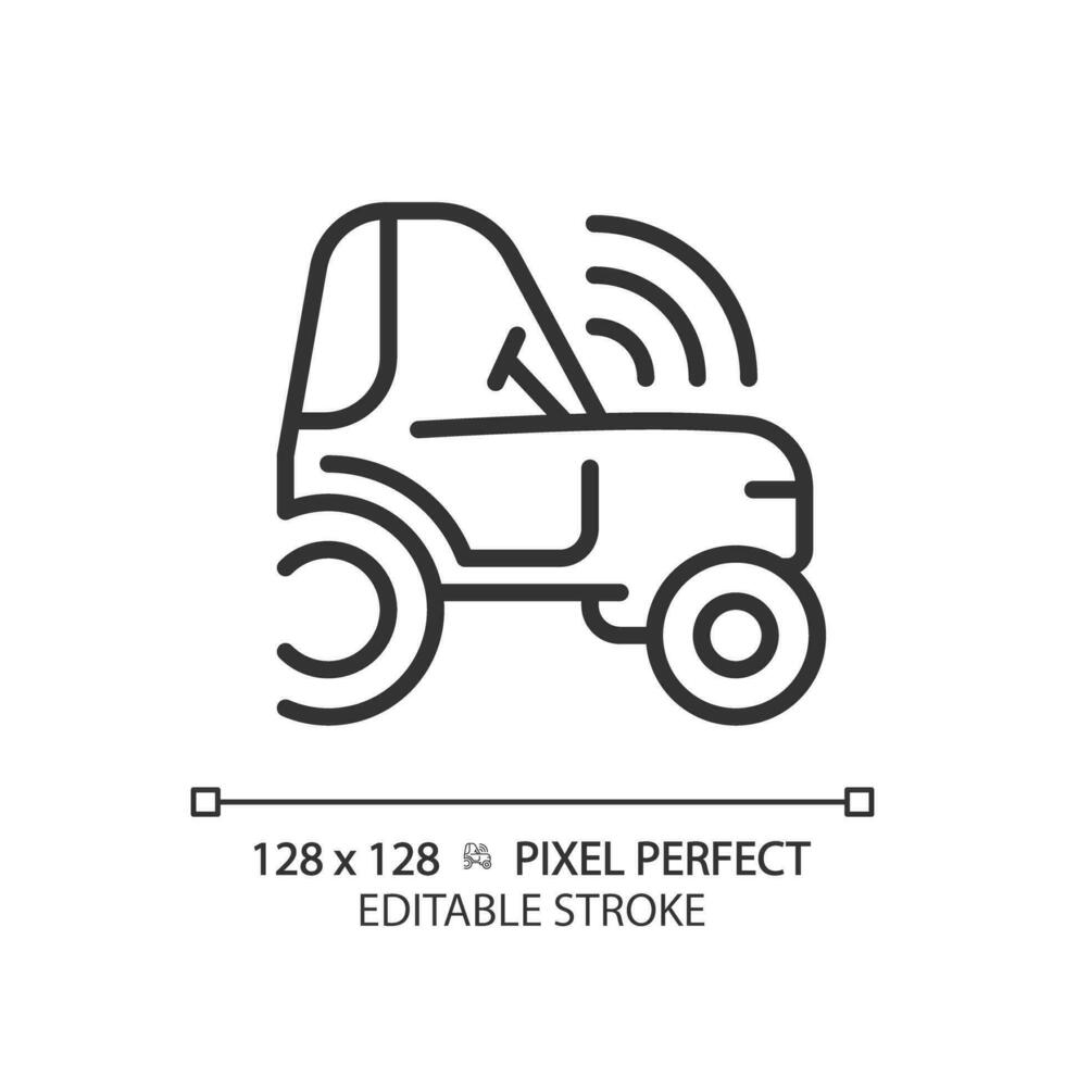 Autonomous tractor linear icon. Self driving farm vehicle. Agricultural machinery. Driverless technology. Thin line illustration. Contour symbol. Vector outline drawing. Editable stroke