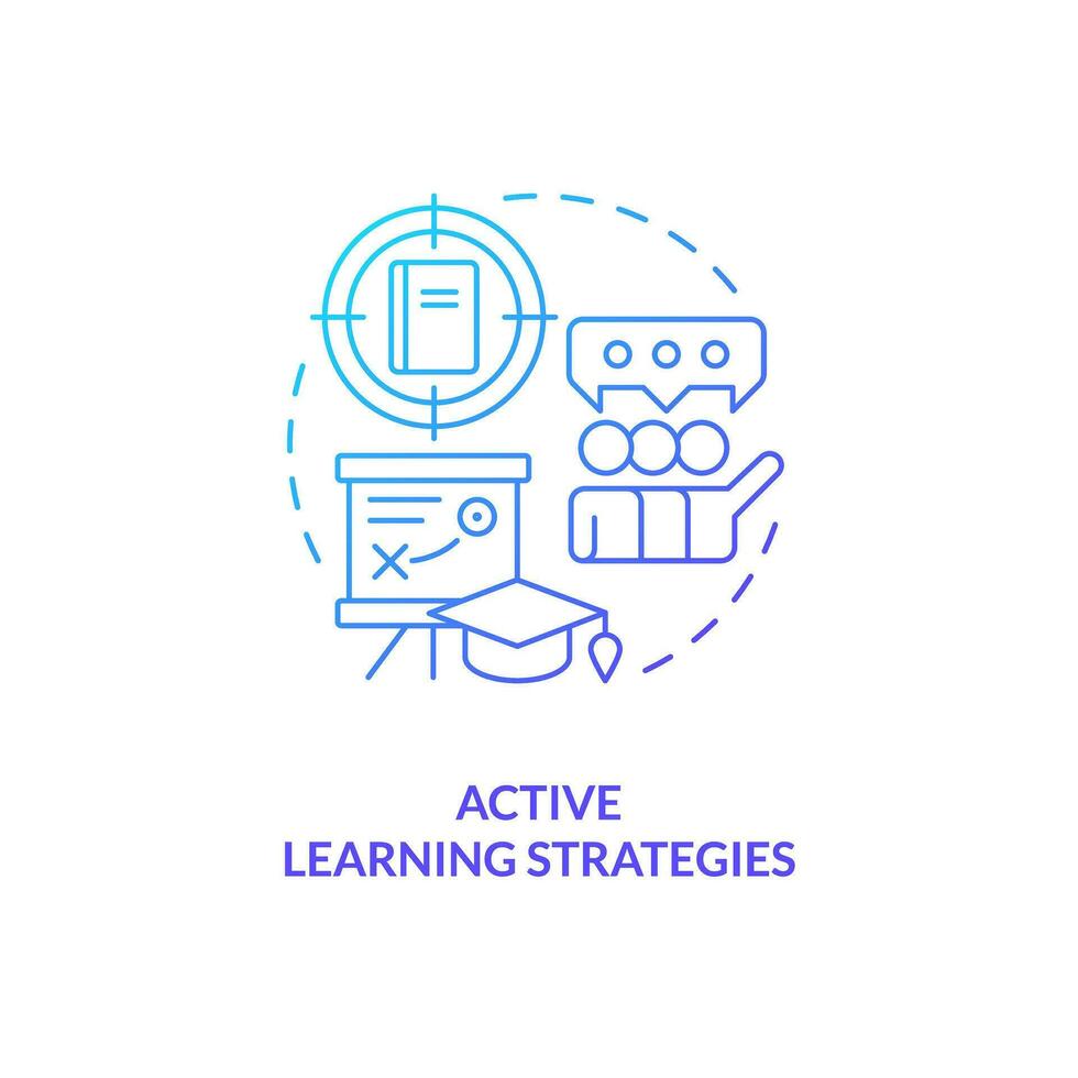 Active learning strategy blue gradient concept icon. Learning strategy. College student. Teaching method. Class activity. Adult learners abstract idea thin line illustration. Isolated outline drawing vector