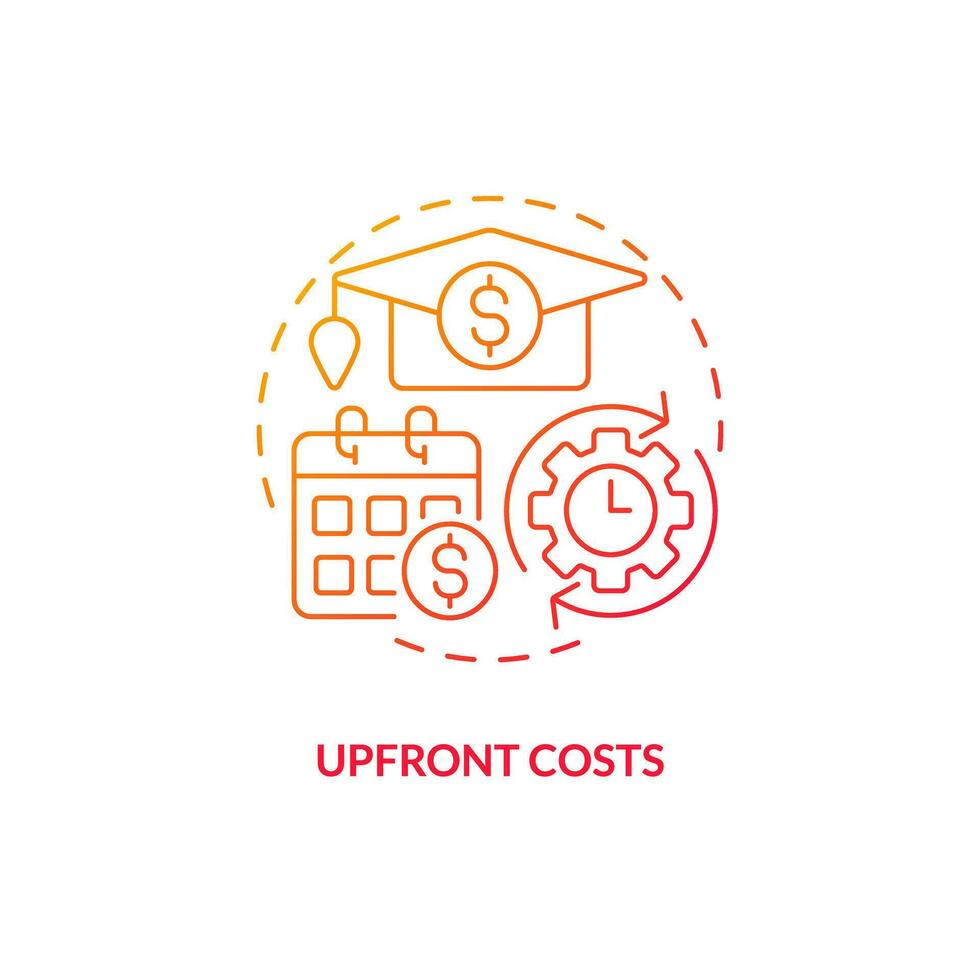 Upfront costs red gradient concept icon. University higher education. College fee. Education assistance. Student debt. Bank loan abstract idea thin line illustration. Isolated outline drawing vector