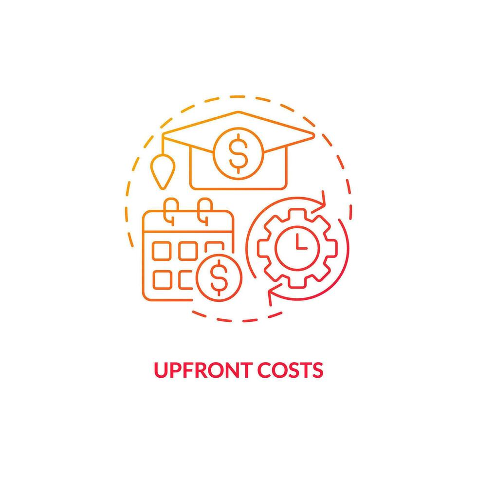 Upfront costs red gradient concept icon. University higher education. College fee. Education assistance. Student debt. Bank loan abstract idea thin line illustration. Isolated outline drawing vector