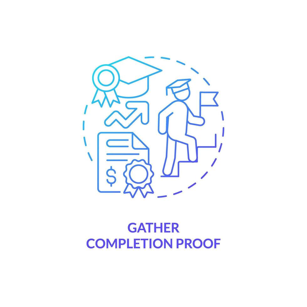 Gather completion proof blue gradient concept icon. Evidence document. Accomplishment tuition. Tuition fee. Course completion abstract idea thin line illustration. Isolated outline drawing vector