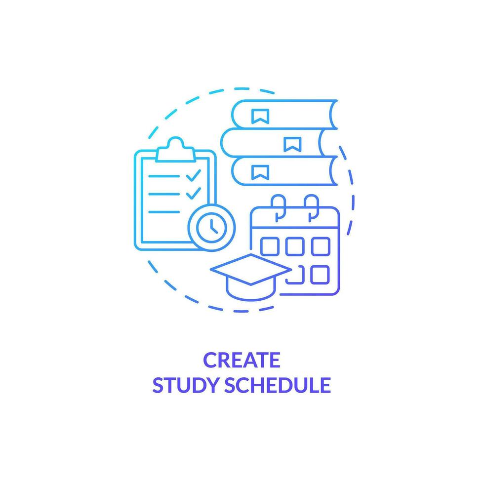 Create study schedule blue gradient concept icon. Homeschooling. Academic improvement. Action plan. Time management. Academic success abstract idea thin line illustration. Isolated outline drawing vector