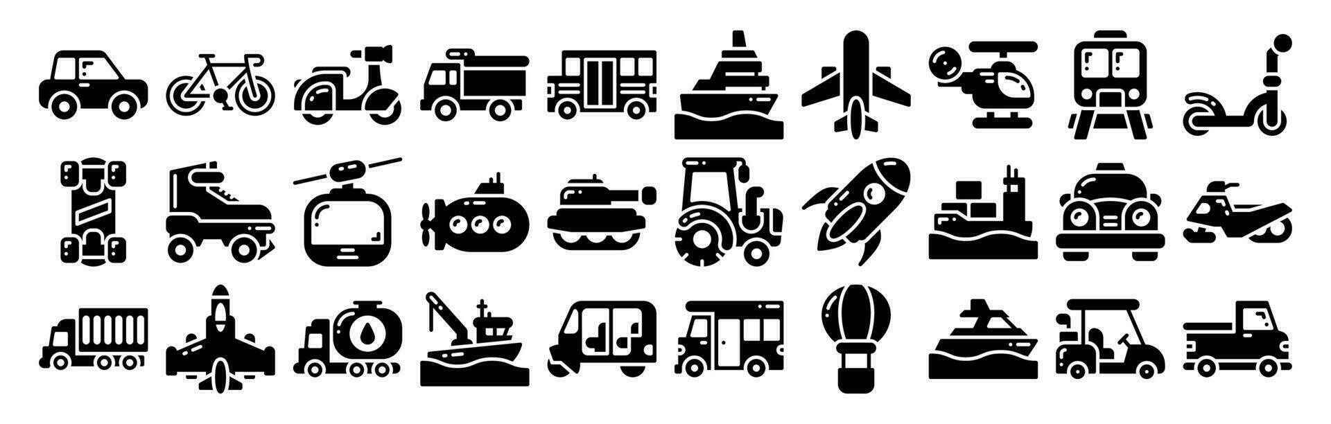 transportation glyph style icon set, vector icon can be used for mobile, ui, web