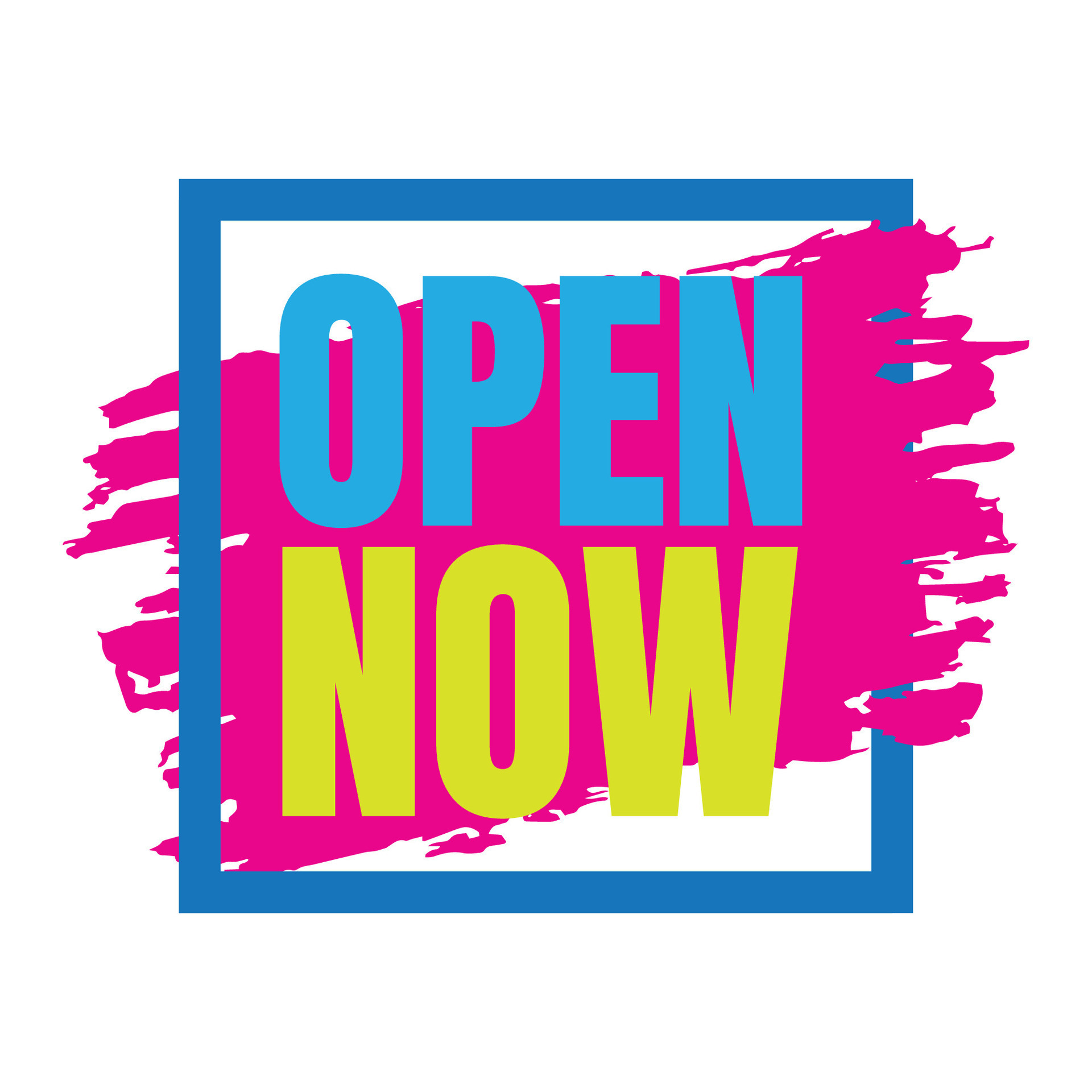 We are open vector sign, Open now market, and shopping center icon sign