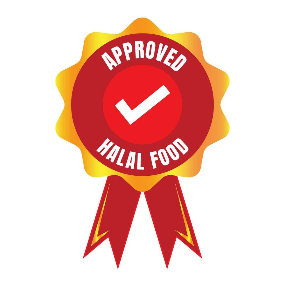 Halal certified badge, halal food certified ribbon badge, halal product certification stamp vector