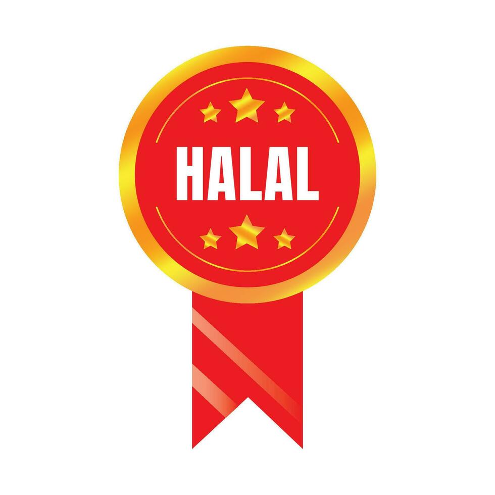 Halal certified badge, halal food certified ribbon badge, halal product certification stamp vector