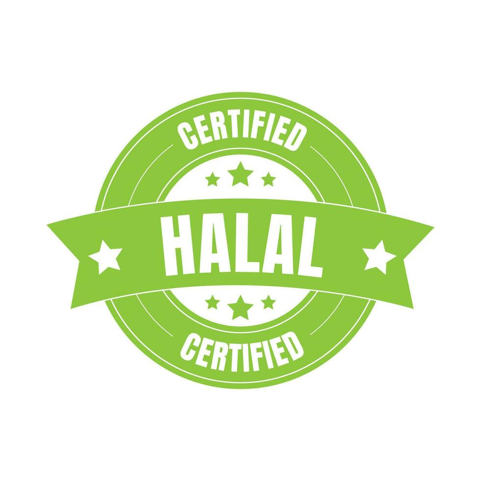 Halal certified badge, halal food certified ribbon badge, halal product certification stamp vector