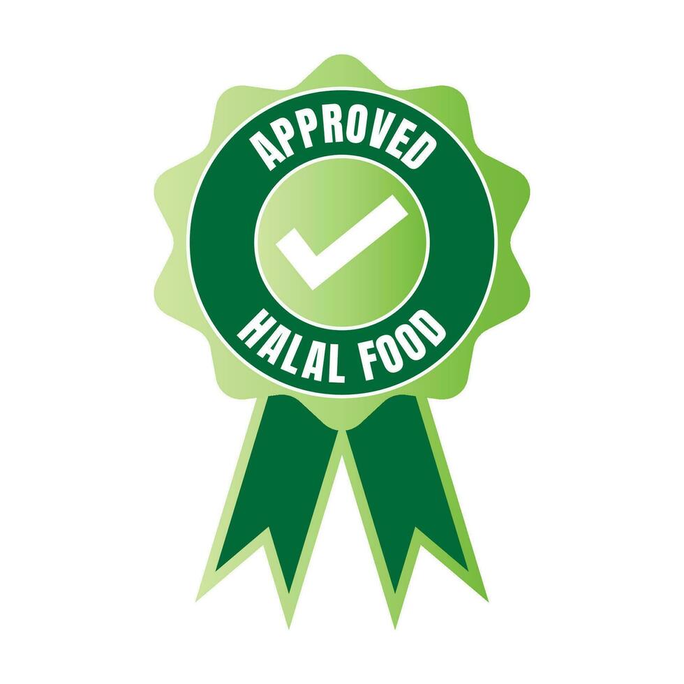 Halal certified badge, halal food certified ribbon badge, halal product certification stamp vector