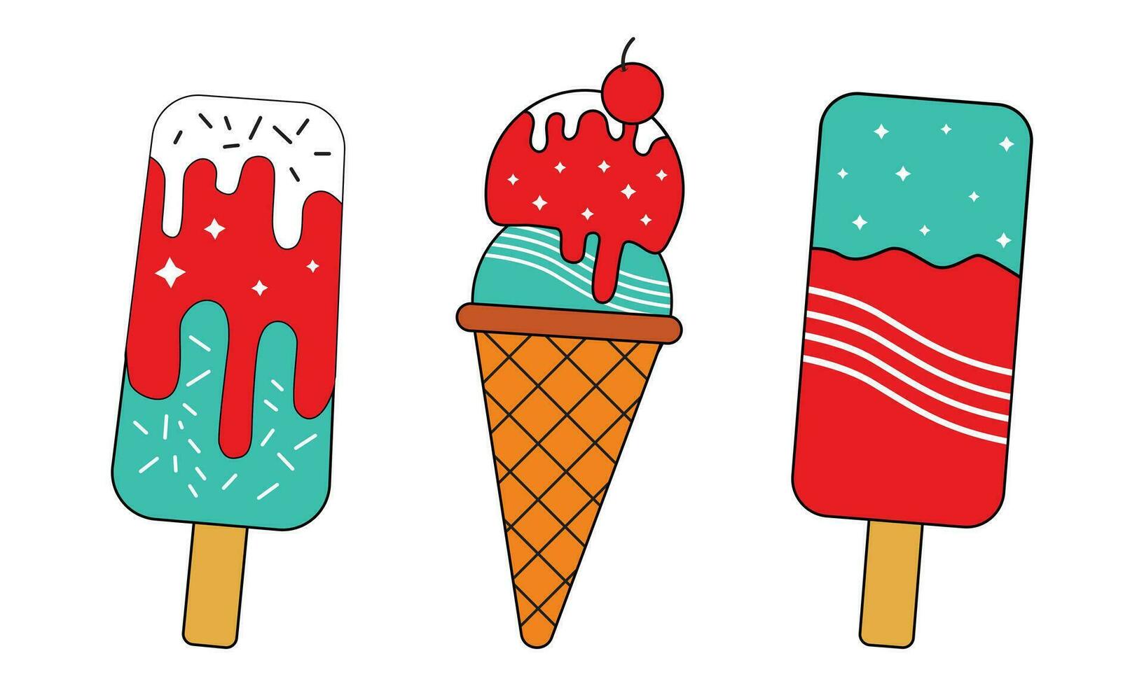 Ice cream vector in the waffle cone. Vector flat outline icon. Cartoon style illustration for sticker and t shirt design. flat logo design, ice creame vector illustration