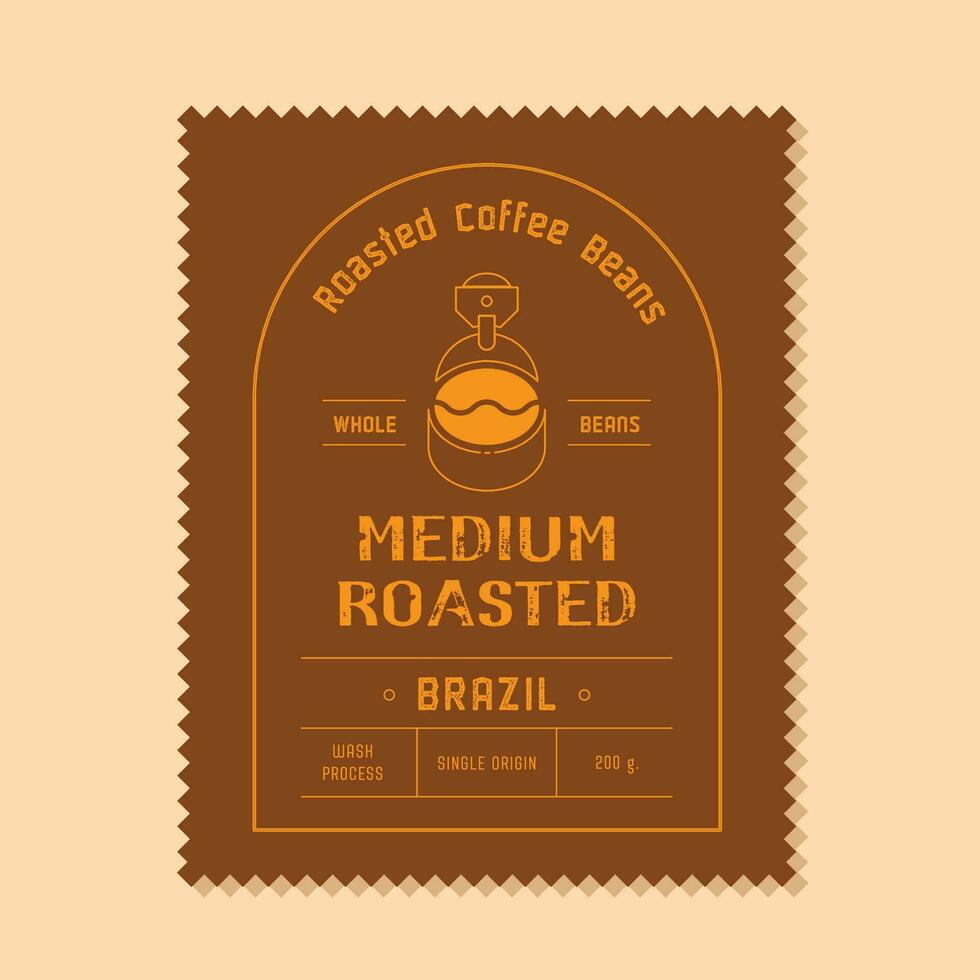 medium roasted coffee label with roaster machine icon vector