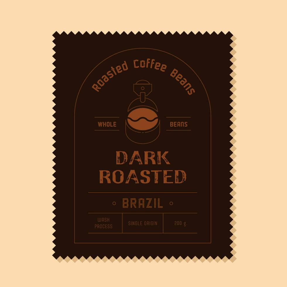 dark roasted coffee label with roaster machine icon vector