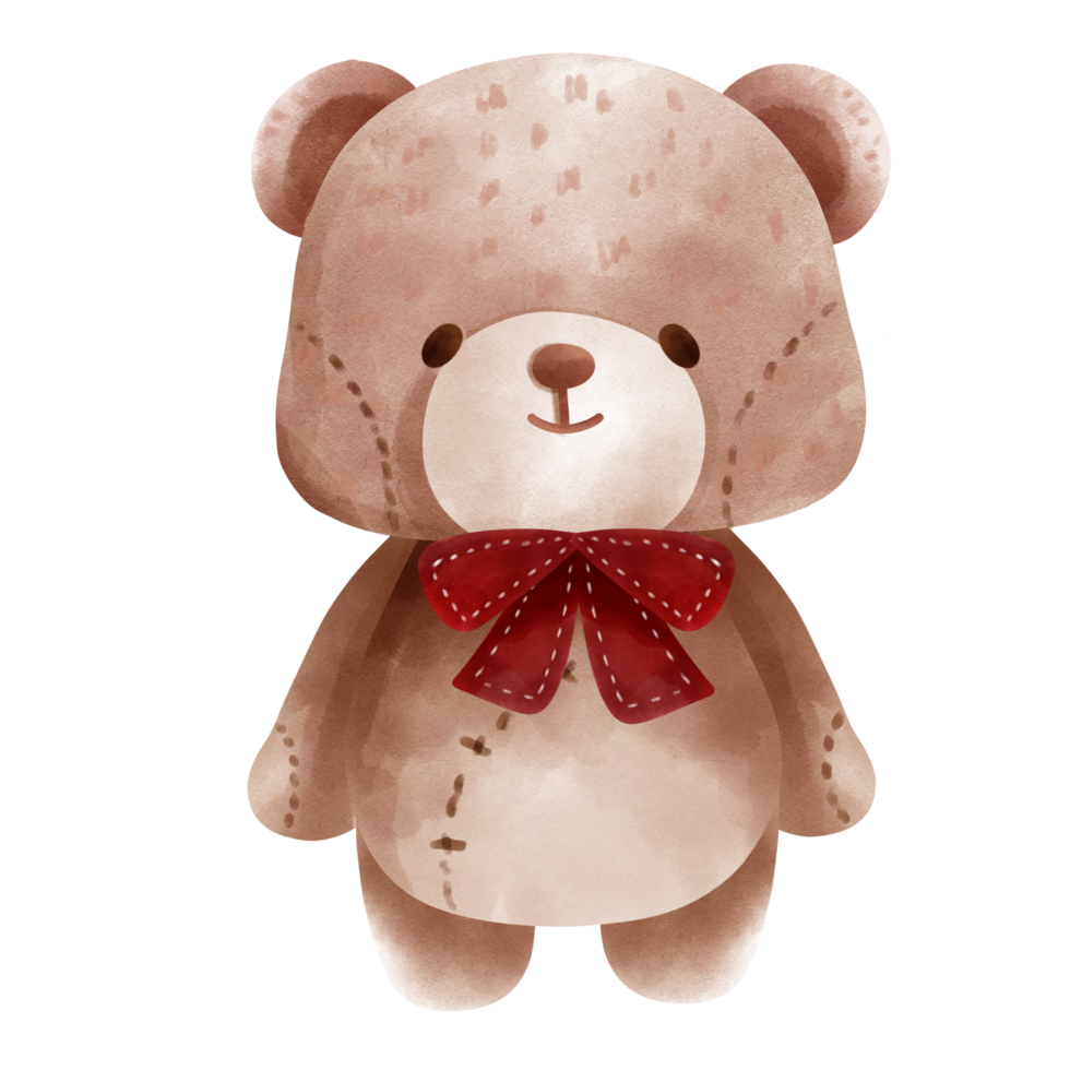 Teddy bear wearing red bow. png