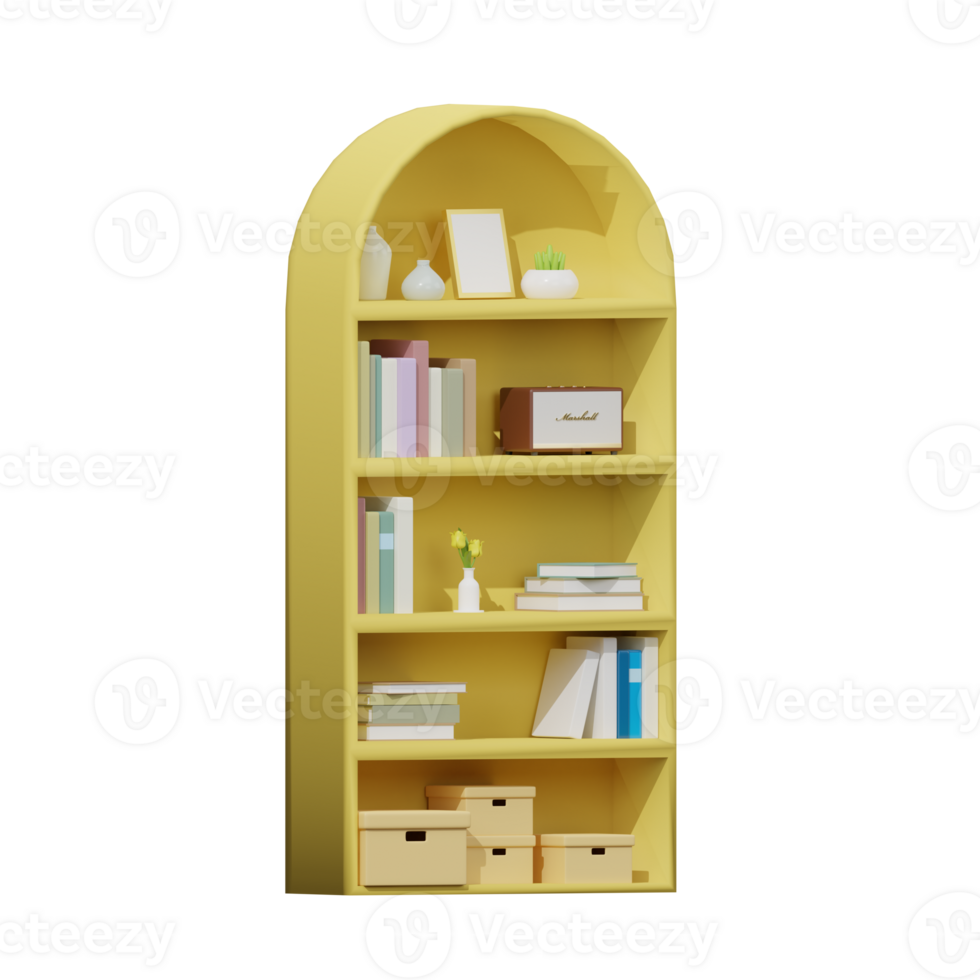 3D yellow bookshelf png