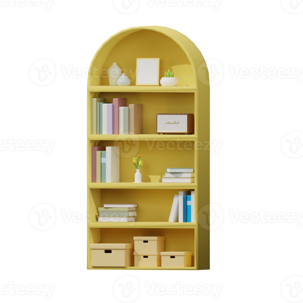 3D yellow bookshelf png
