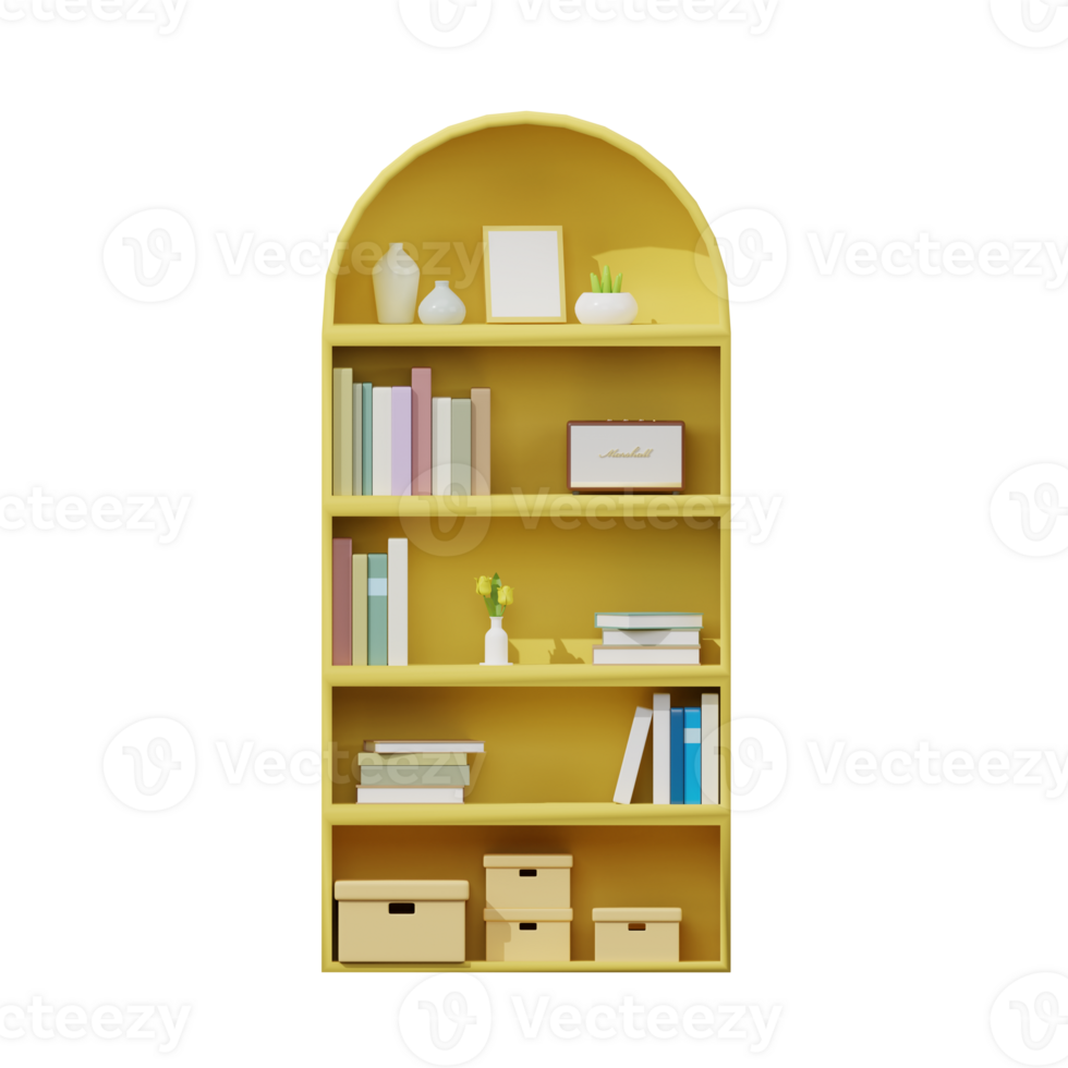 3D yellow bookshelf png