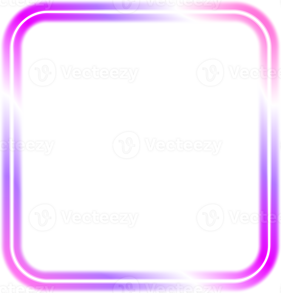 Abstract neon frame. Shining and glowing border. Copy space for your images, text, lettering, pictures, photos and designs. png