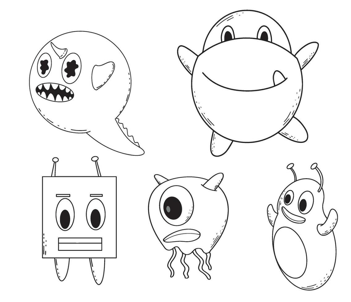 Cute Monster alien doodle line art for children coloring book vector