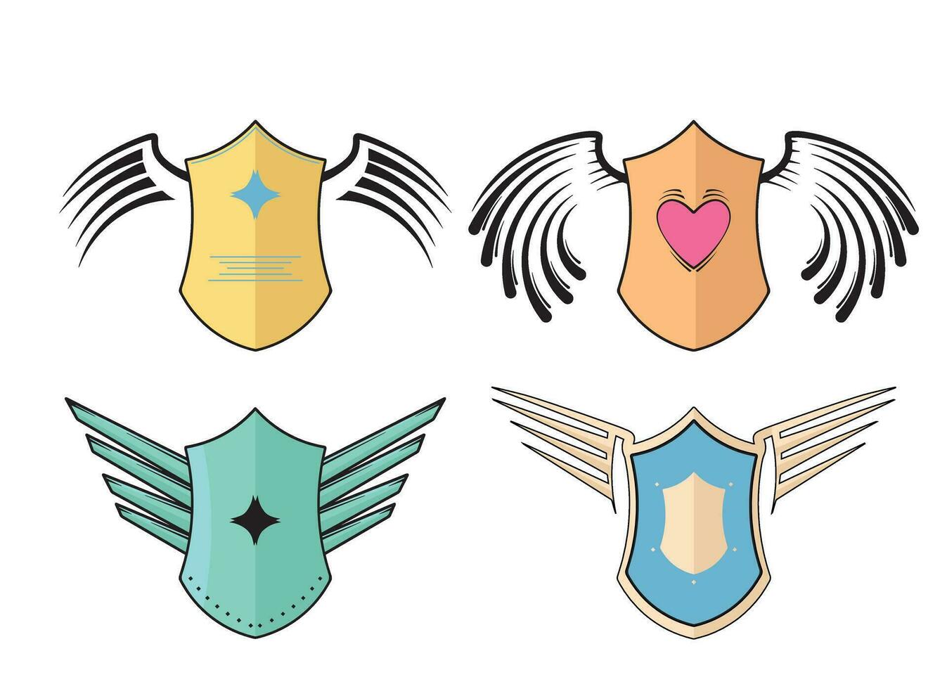 Wings badges. Heraldic shield with flying bird wings vector